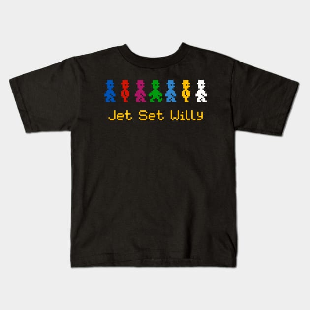 Retro_80s_Gaming_Jet_Set_Willy Kids T-Shirt by MotorManiac